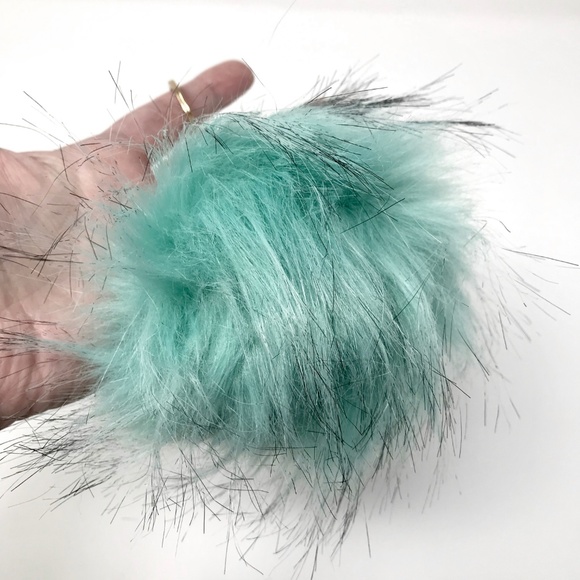 Teal 4” Fluffy Pom Pom Keychain Bag Charm - Picture 3 of 4